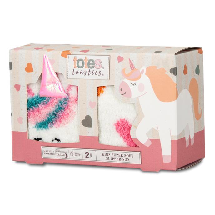 totes toasties® Girls Super Soft Slipper Socks (Twin Pack) Unicorn / Hearts Extra Image 1